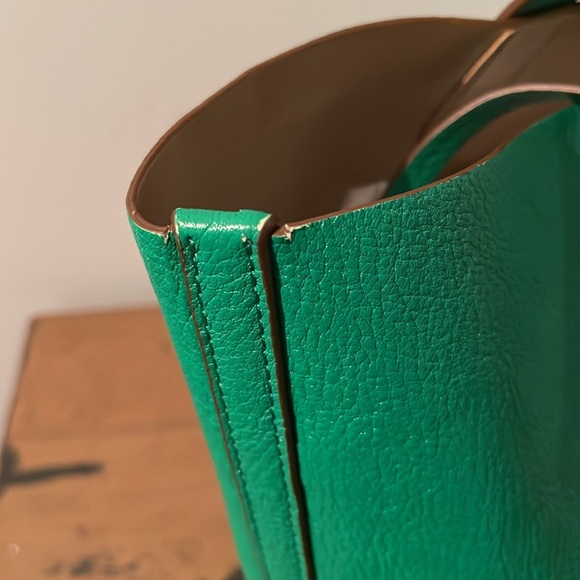 RALPH LAUREN Laser Cut Perforated Chantilly Tote Bag Clutch Green Purse Leather - Picture 11 of 16